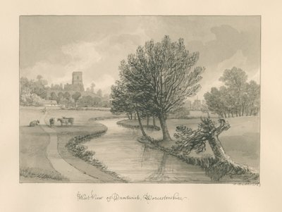 Worcestershire - Droitwich - West Vista da cidade: desenho em sépia, 1833 de John Buckler