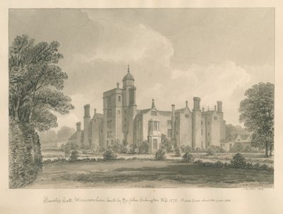 Worcestershire - Hindlip Hall: desenho em sépia, 1833 de John Buckler