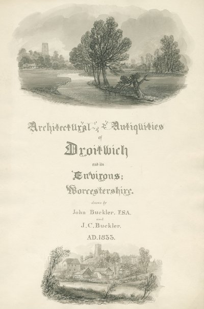 Worcestershire - Página de título do portfólio de trabalhos de John e J. C. Buckler: desenho sépia de John Buckler