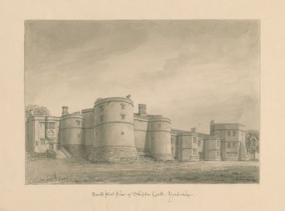Castelo de Yorkshire - Skipton: desenho em sépia, 1818 de John Buckler