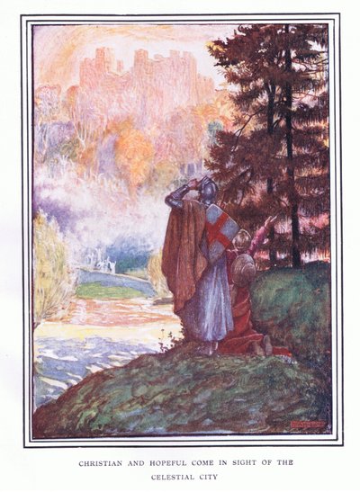 Cristão e esperançoso avistam a cidade celestial de John Byam Liston Shaw