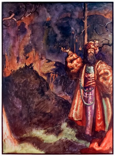 Demas dos peregrinos progridem deste mundo para o que está por vir John Bunyan (1628-1688) Ilustração de Byam Shaw (1872-1919) mostrando Demas convidando os peregrinos a trabalhar a mina de prata de John Byam Liston Shaw