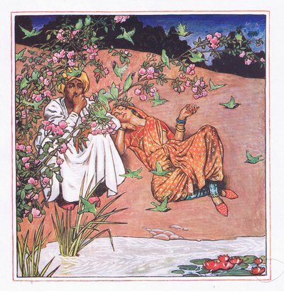 Amor levemente, ilustração de The Garden of Kama (e outras letras da Índia), 1920 de John Byam Liston Shaw