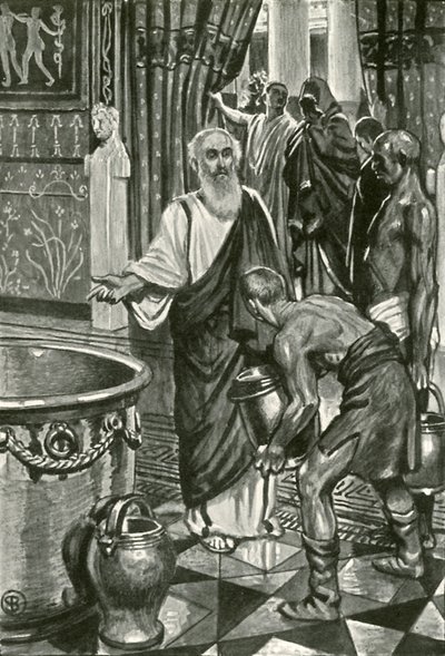 Eles encheram o grande vaso de prata com água pura de John Byam Liston Shaw