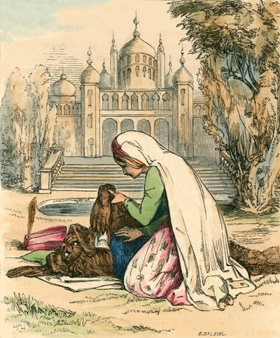 Beleza descobrindo a fera no jardim de John Callcott Horsley