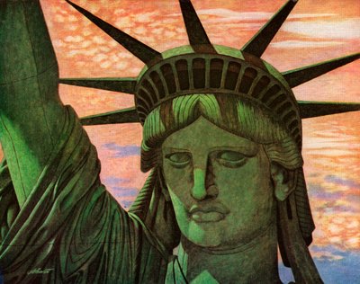 Vista aérea fechada da Estátua da Liberdade de John Carleton Atherton