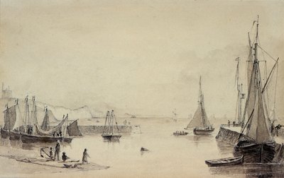 Porto de Folkestone com frete, Shakespeares Cliff à distância, século XIX de John Carpenter