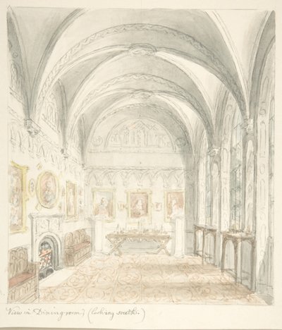 Lea Castle, Worcestershire, Dining Room Looking South, ca. 1816. de John Carter.