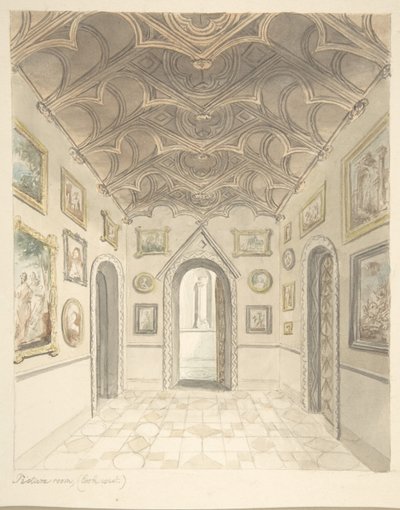 Lea Castle, Worcestershire, Picture Room, Looking West, ca. 1816. de John Carter.