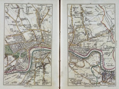 Mapa de East London, placas 20-21, de &39;Pesquisa real de Cary de Middlesex&39;, 1786 (gravura à mão) de John Cary
