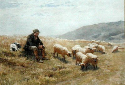 A Shepherd on the South Downs, c.1900 (aguarela sobre papel) de John Charles Dollman