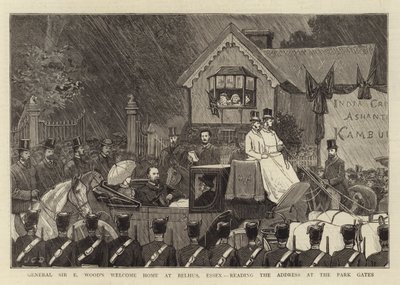 A Casa de Boas Vindas do General Sir E Wood em Belhus, Essex, lendo o endereço nos Portões do Parque de John Charles Dollman