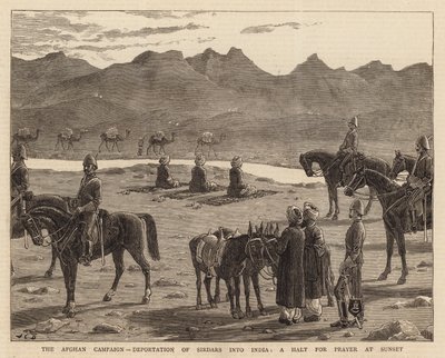A Campanha Afegã, Deportação de Sirdars para a Índia, uma Parada para a Oração ao Pôr do Sol de John Charles Dollman