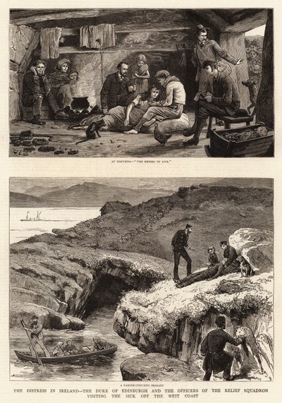 A aflição na Irlanda, o duque de Edimburgo e os oficiais do Esquadrão de Socorro visitando os doentes na costa oeste de John Charles Dollman