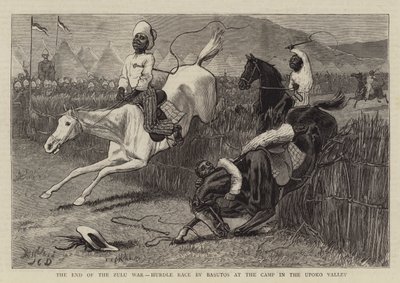 O Fim da Guerra Zulu, Corrida de Obstáculos por Basutos no Acampamento no Vale do Upoko de John Charles Dollman