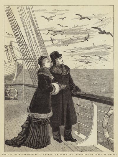 O novo governador-geral do Canadá, a bordo do Sarmata, uma guarda de honra de John Charles Dollman