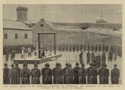 Os Julgamentos Niilistas em São Petersburgo, Execução de Kviatkovsky e Presniakov na Fortaleza de São Paulo em 5 de novembro de 1880 de John Charles Dollman