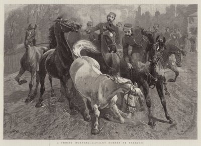 Uma manhã gelada, cavalos de cavalaria no exercício de John Charlton