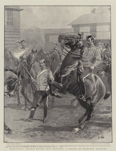 Convertendo Omnibus Horses em carregadores, um esboço no Hounslow Barracks de John Charlton