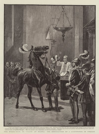 A corrida de cavalos, ou Palio, em Sienna, a bênção de um concorrente na igreja de John Charlton