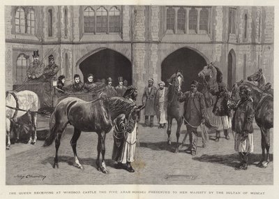 A Rainha recebendo no Castelo de Windsor os Cinco Cavalos Árabes apresentados a Sua Majestade pelo Sultão de Mascate de John Charlton