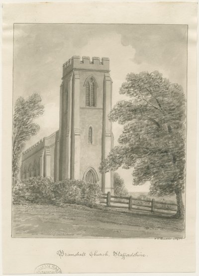 Igreja de Bramshall: desenho em sépia de John Chessell Buckler
