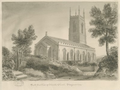 Igreja Cheadle: desenho sépia de John Chessell Buckler