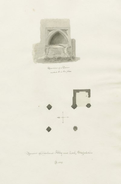 Abadia de Dieulacres: desenho sépia de John Chessell Buckler