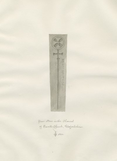 Igreja Enville - Lápide: desenho em sépia de John Chessell Buckler