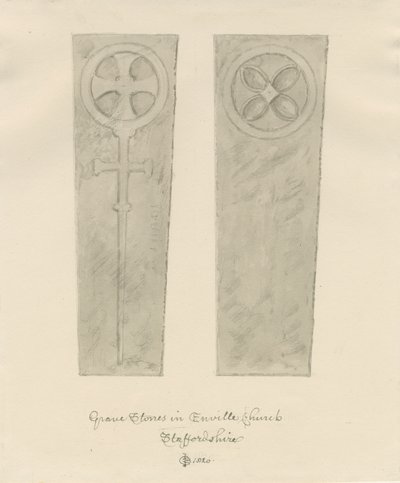 Igreja Enville - Gravestones: desenho sépia de John Chessell Buckler