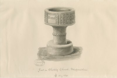 Fonte na Igreja Checkley: desenho em sépia, 1841 de John Chessell Buckler
