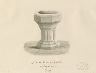Fonte na Igreja Ellastone: desenho em sépia de John Chessell Buckler