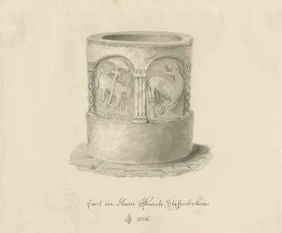 Fonte na Igreja Ham, 1826 de John Chessell Buckler