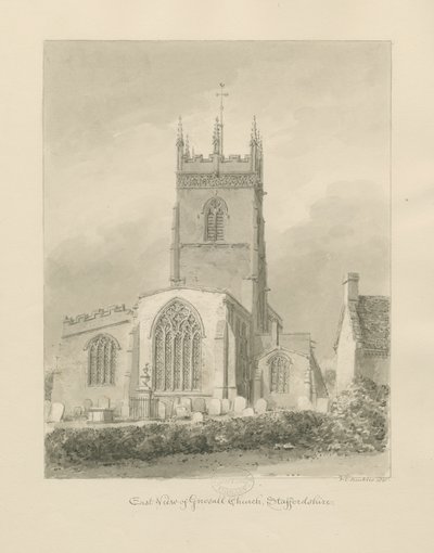 Igreja Gnosall: desenho sépia de John Chessell Buckler