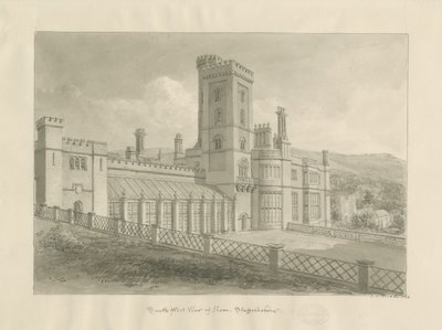 Ilam Hall: desenho sépia de John Chessell Buckler