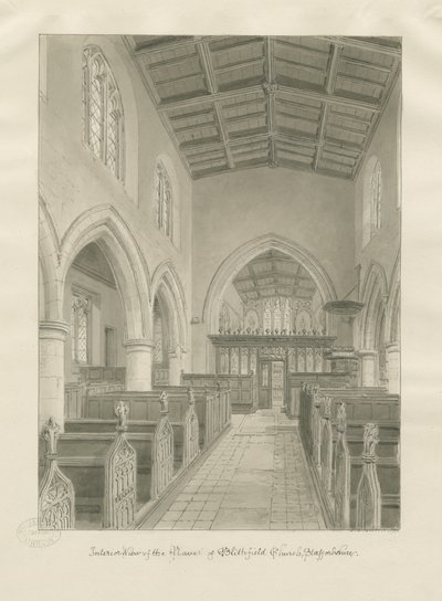 Interior da Igreja de Blithfield: desenho em sépia, 1824 de John Chessell Buckler