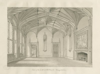 Interior de Blithfield Hall: desenho em sépia, 1823 de John Chessell Buckler