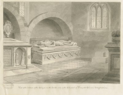 Interior de Draycott na Igreja dos Mouros: desenho em sépia, 1841 de John Chessell Buckler