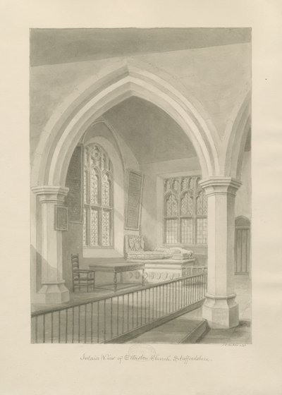 Interior da Igreja de Ellastone: desenho em sépia, 1841 de John Chessell Buckler