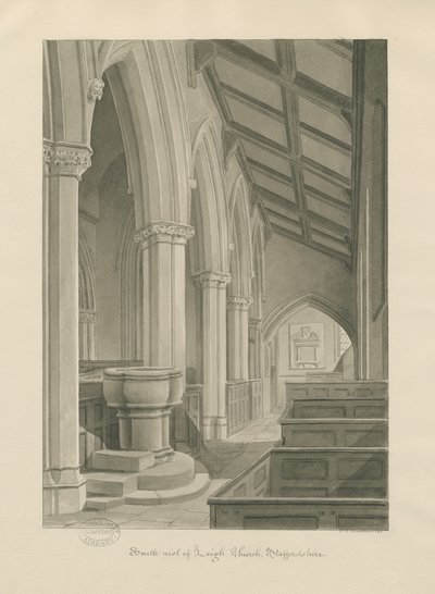 Interior da Igreja de Leigh: desenho sépia de John Chessell Buckler