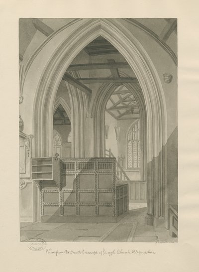 Interior da Igreja de Leigh: desenho em sépia, 1841 de John Chessell Buckler