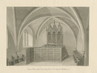 Interior da Catedral de Lichfield - Corte de Consistório: desenho sépia de John Chessell Buckler