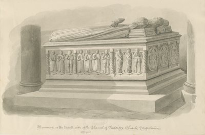 Igreja Penkridge - Túmulo de [Edward Littleton]: desenho sépia de John Chessell Buckler