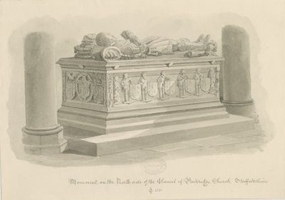 Igreja Penkridge - Túmulo de [Sir Edward Littleton]: desenho sépia de John Chessell Buckler
