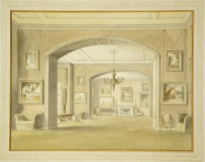 Galeria de fotos em Tabley House, 1809 (wc sobre lápis sobre papel) de John Chessell Buckler