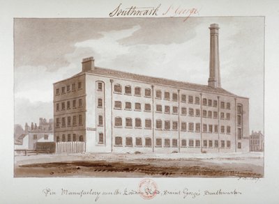 Fabricação de pinos perto da London Road, Southwark, Londres, 1827 de John Chessell Buckler