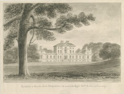 Sandon Hall: desenho de lavagem sépia de John Chessell Buckler