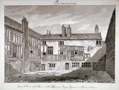 Vista sul dos restos da casa de Thomas Pope, Mill Lane, Bermondsey, Londres, 1808. de John Chessell Buckler