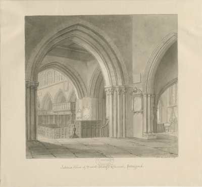 Stafford - Interior da Igreja de Santa Maria: desenho em sépia, 1841 de John Chessell Buckler