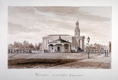 Vista de um pedágio em Kennington Common, Lambeth, Londres, 1827. de John Chessell Buckler